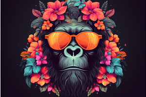 Monkey Sunglasses Flowers. Generate