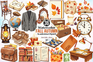Watercolor Fall Autumn Academia PNG, an Illustration by Canvas Craft