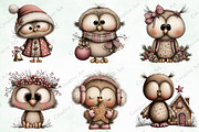 Watercolor Christmas Owls Clipart, an Illustration by Creative Art (Thumbnail 2 of 10)