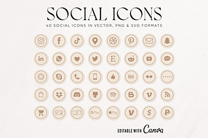 Natural Cream Social Media Icon Set, a Solid Icon by Indie Grace Design