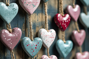 Valentine's Day, Red Hearts on Twine, a Wallpaper Photo by Virgo Studio