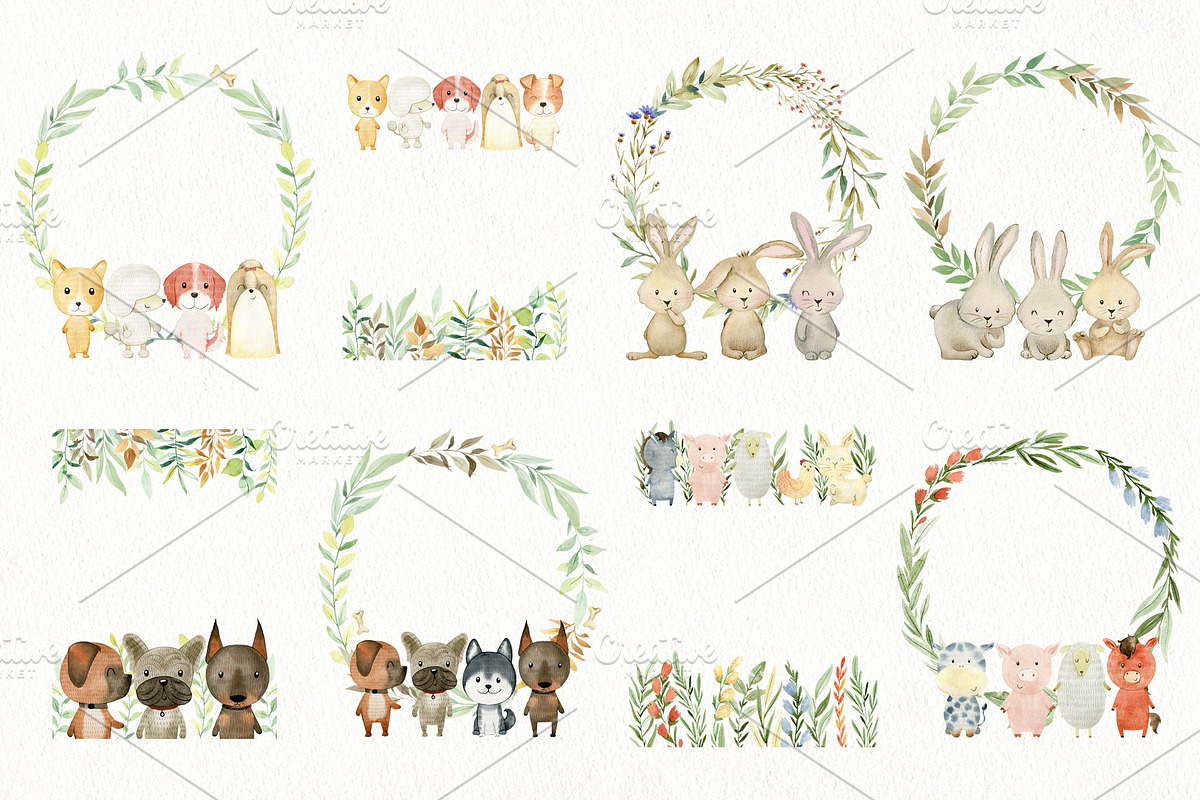 48 watercolor frames with animals., an Animal Illustration by TaPilipa (Photo 2 of 6)