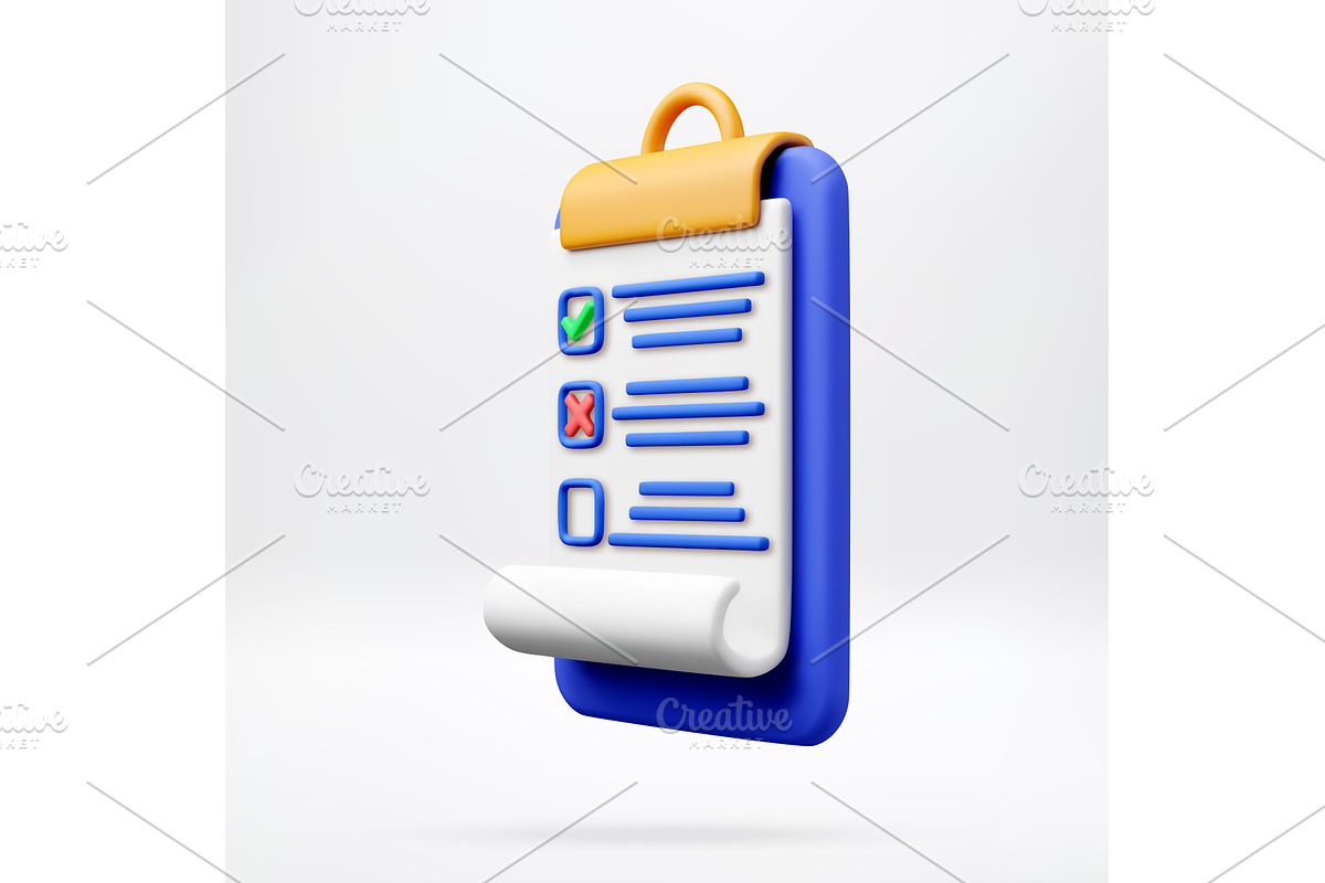 3D clipboard with document and, a Finance Illustration by Abscent