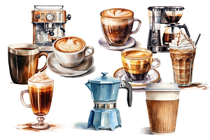 Watercolor Coffee Lover Clipart Set