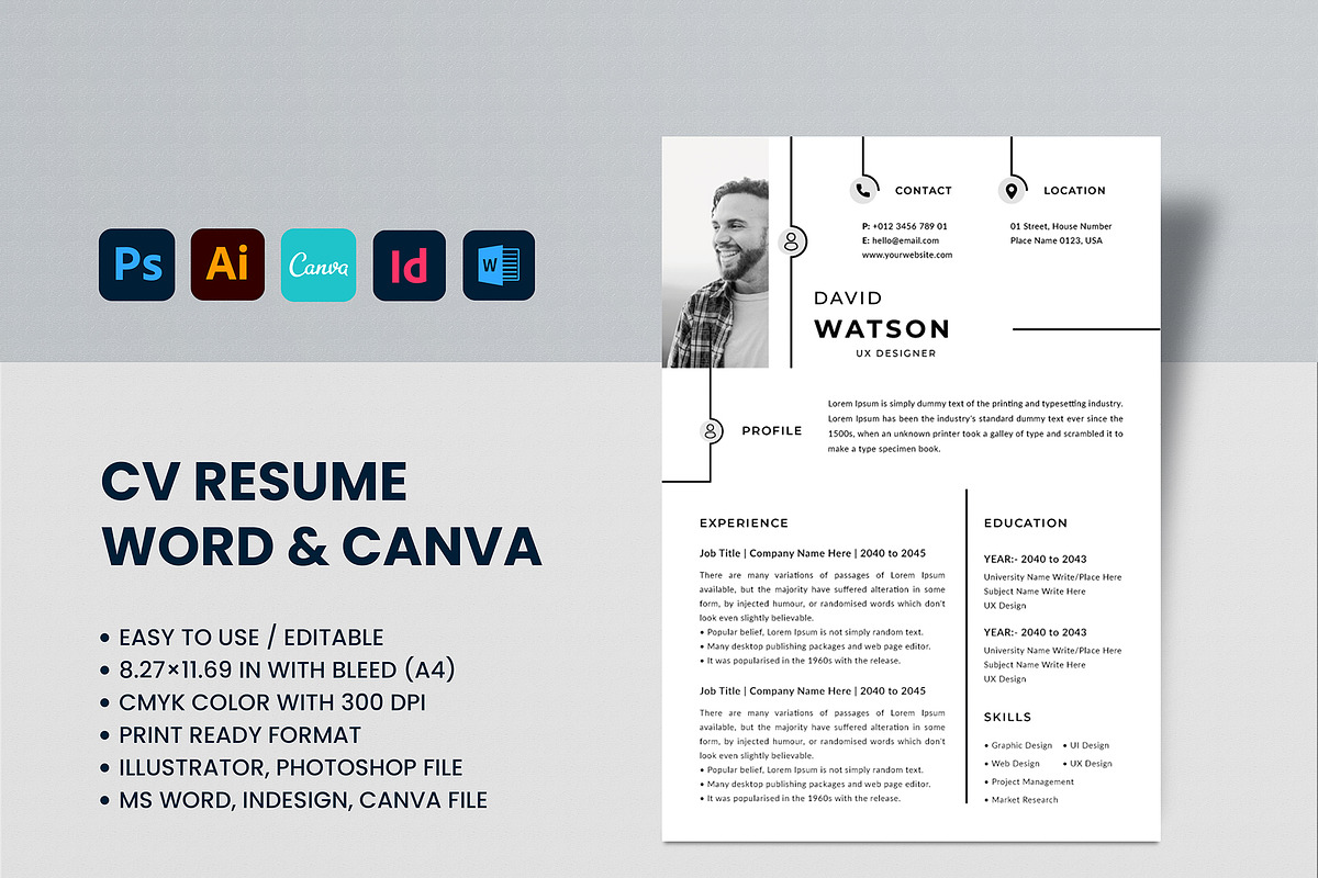 cv resume word and canva template, a Resume Template by mijli (Photo 1 of 4)