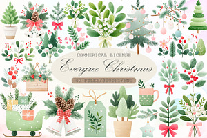 Evergreen Clipart Watercolor Christm, an Illustration by Sublimation Artist