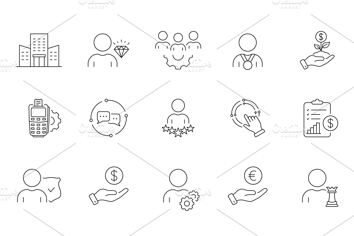 Business Strategy Line Icon Set, a Person Illustration by Gentle Studio