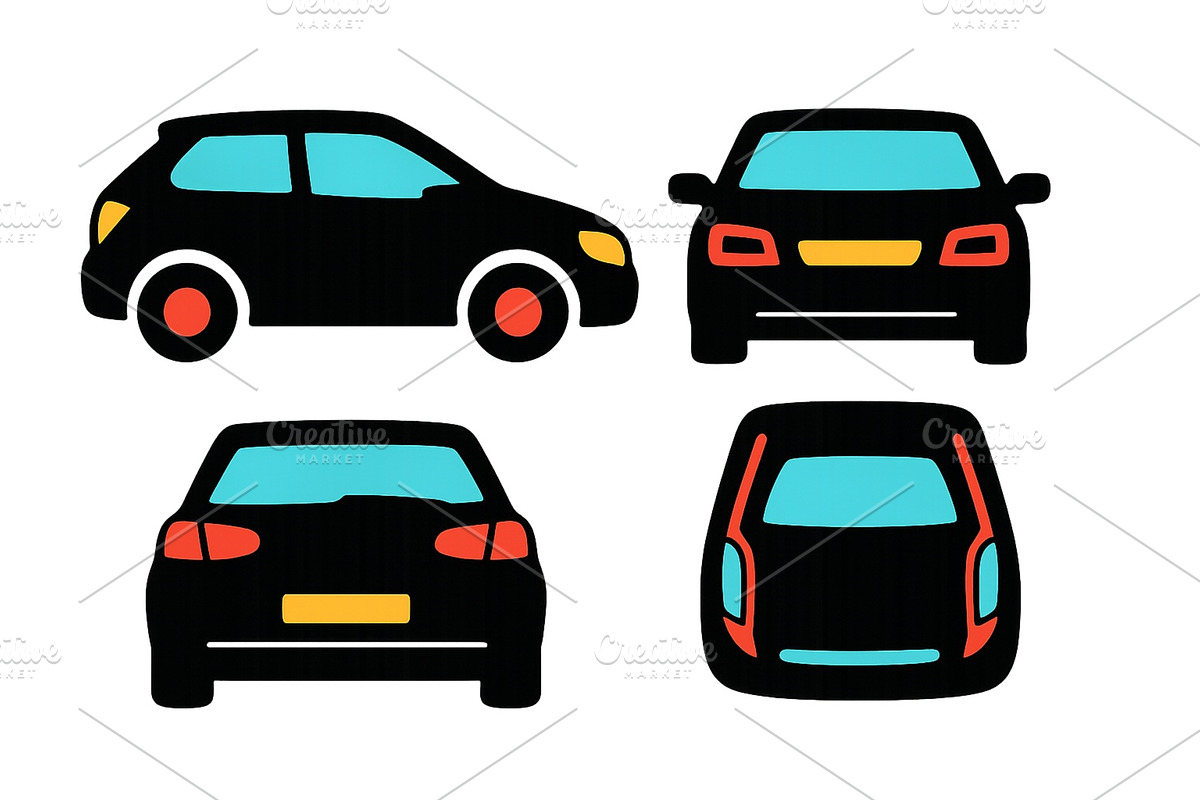 Various angles of a modern car in a, an Illustration by ZinetroN
