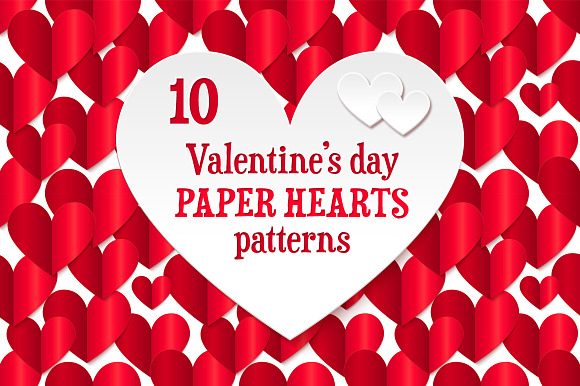 10 Paper Hearts Seamless Patterns