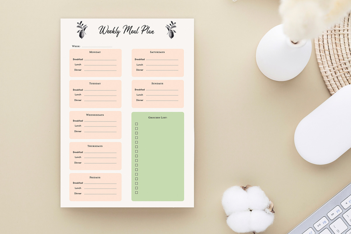 Weekly Meal Planner SVG