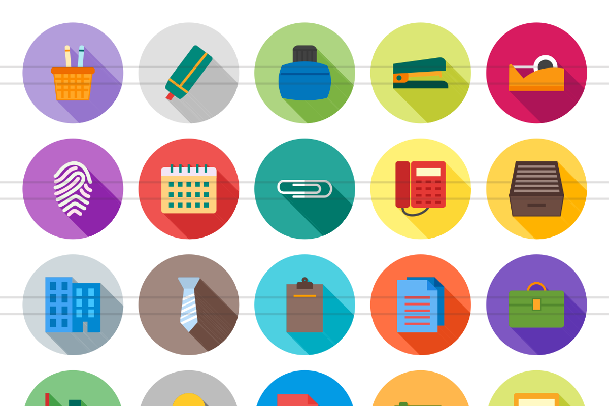 50 Office Flat Shadowed Icons preview 2