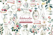 Watercolor Tea Party Clipart Bundle, an Illustration by MockupWizard (Thumbnail 1 of 6)