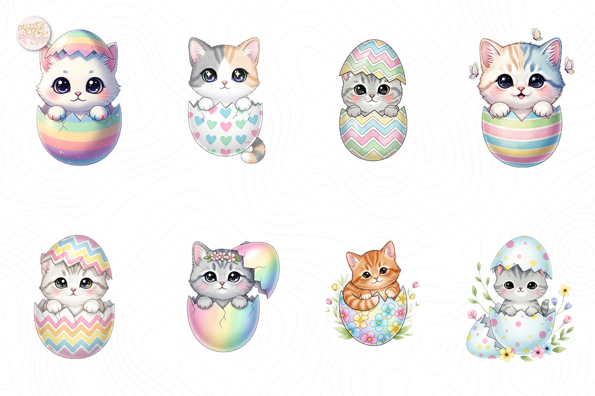Easter Eggshell Cats PNG Clipart., an Animal Illustration by KennedyStudio (Photo 2 of 5)