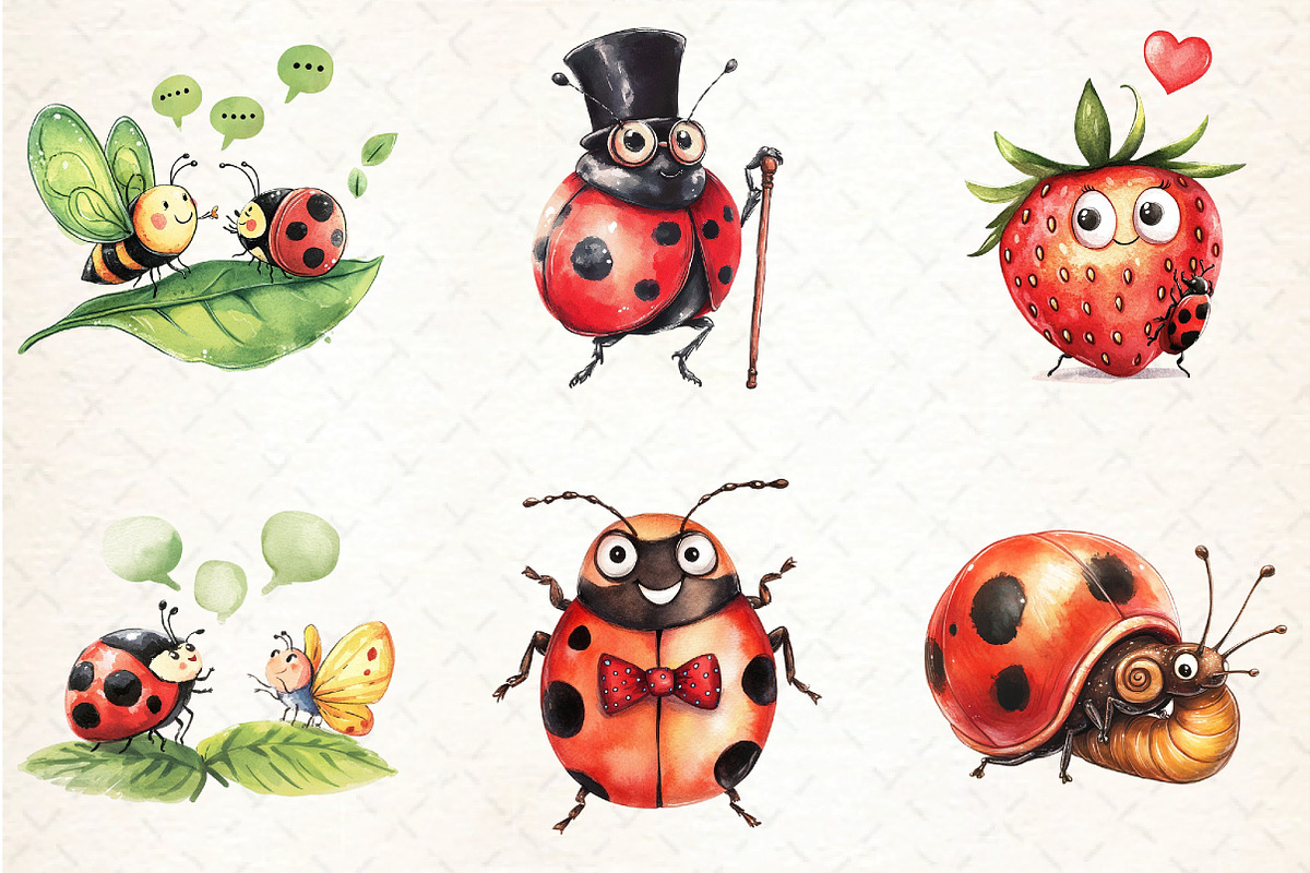 Quirky Funny Ladybug Clipart, an Illustration by DreamCafeArt (Photo 2 of 6)