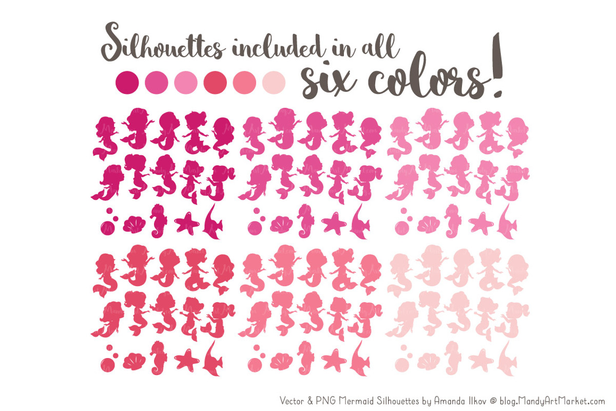 Shades of Pink Mermaid Clipart, an Illustration by Amanda Ilkov (Photo 3 of 3)