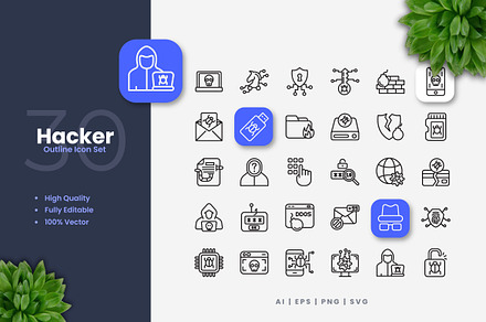 Hacker Outline Icons, an Outline Icon by Upnowgraphic