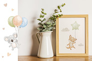 Cute watercolor animals with balloon, an Animal Illustration by ElenaPlatovaArt (Thumbnail 10 of 11)