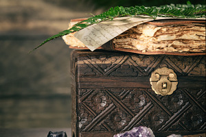 Close-Up of Vintage Chest and Weathered Journal, an Abstract Photo by Natalia Klenova's Shop