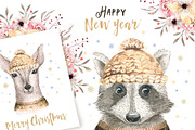 Christmas deer and raccoon animals, an Animal Illustration by Peace ART (Thumbnail 2 of 13)