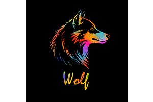 colored wolf head on black, an Object Illustration by Nenahliadava Design