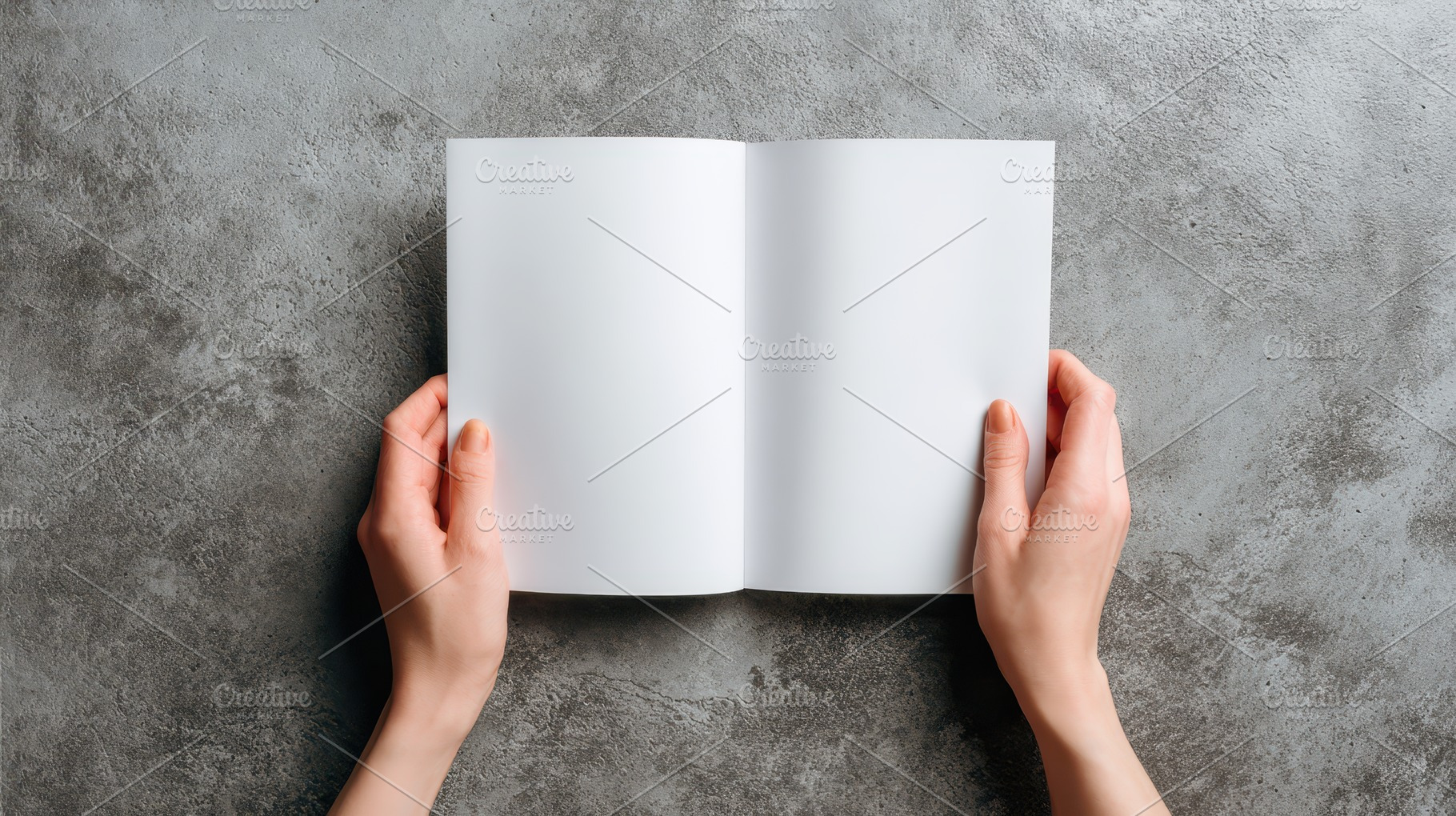 Female hands hold a blank magazine, a Photo by Pavel_design