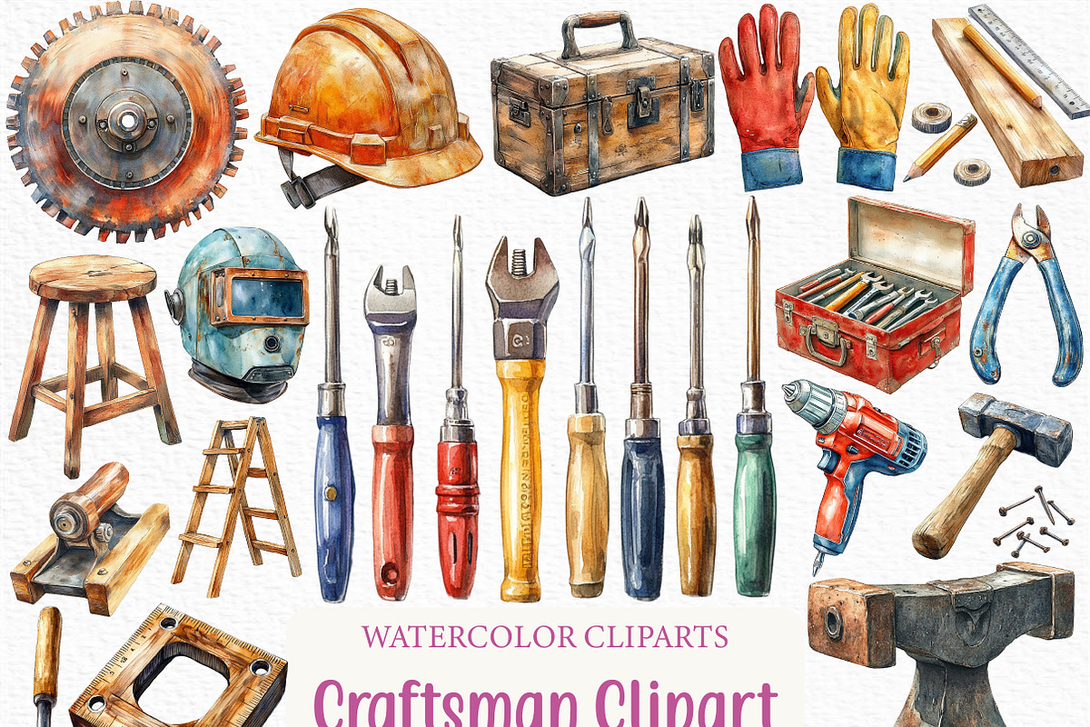 Watercolor Craftsman Clipart, an Illustration by Craft Nest (Photo 1 of 6)