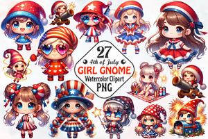 4th of July Cute Chibi Girl Gnome Su, a Seasonal Illustration by RobertsArt