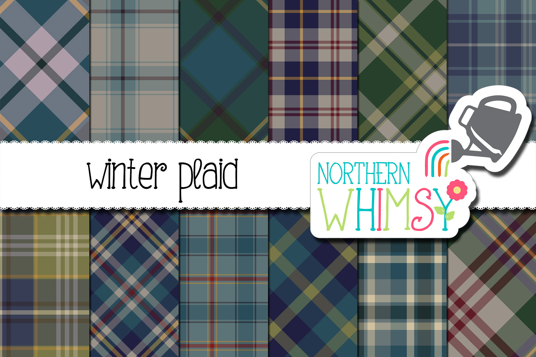 Muted Winter Plaid, a Pattern Graphic by Northern Whimsy Design