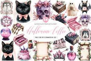 Pink Coquette Halloween Coffee Png, an Illustration by SinaCreation