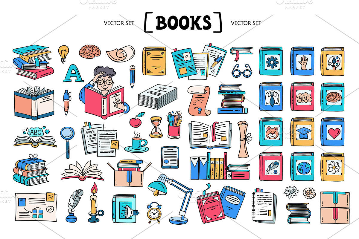 Vector set on the theme of books, an Object Graphic by Olga Chuklay (Photo 1 of 2)