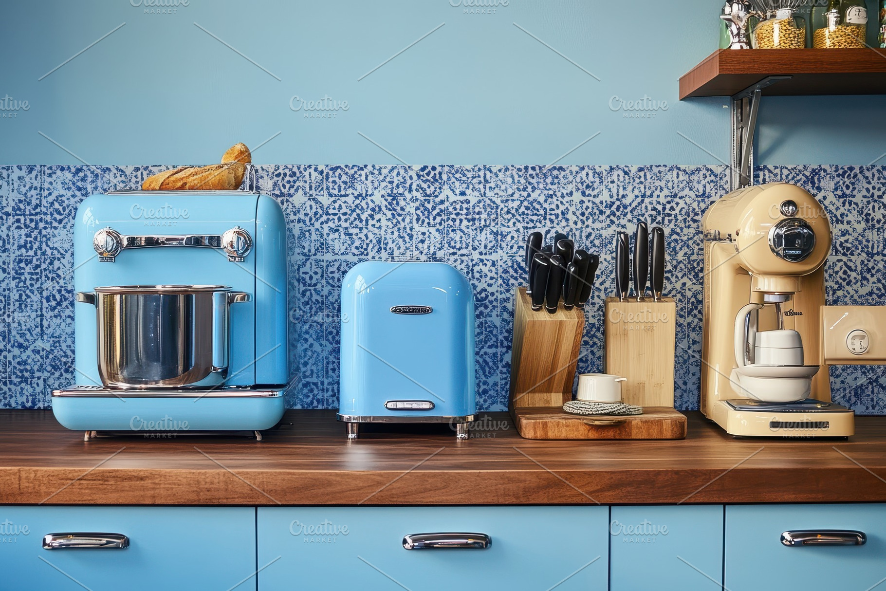 Elegant retro blue kitchen appliance, a Photo by Pavel_design