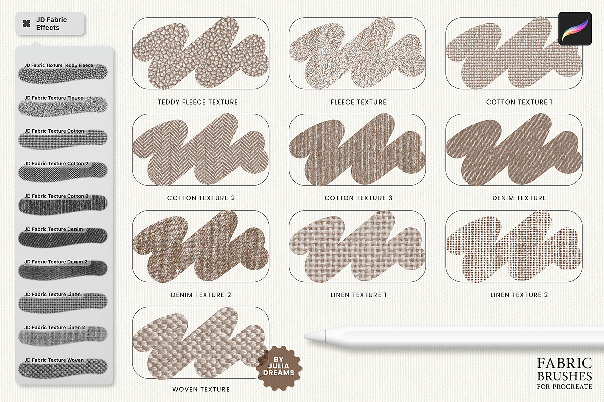 Fabric Effects Brushes Procreate, a Brush Add-On by Julia Dreams (Photo 3 of 6)