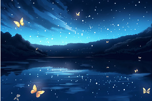 Shiny Butterflies In Night. Generate