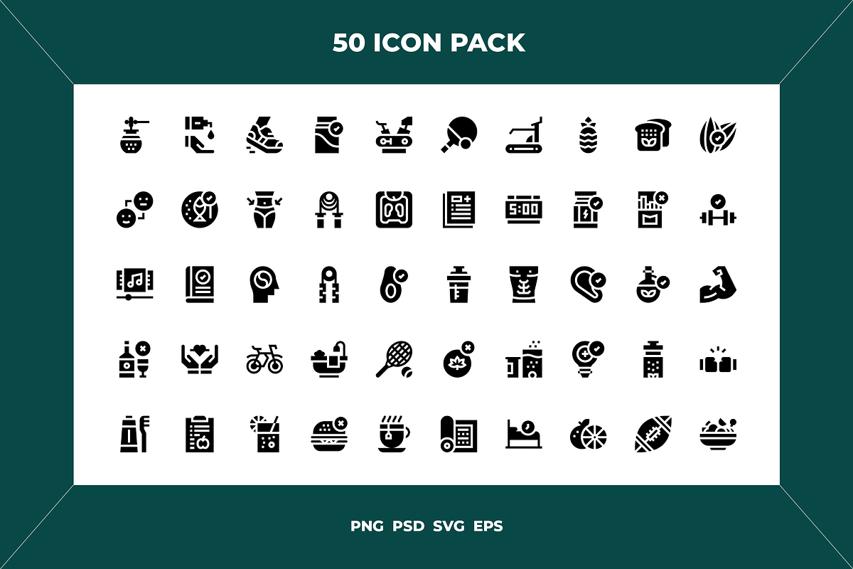 50 Healthy lifestyle icons, an Icon by Wencory (Photo 1 of 2)