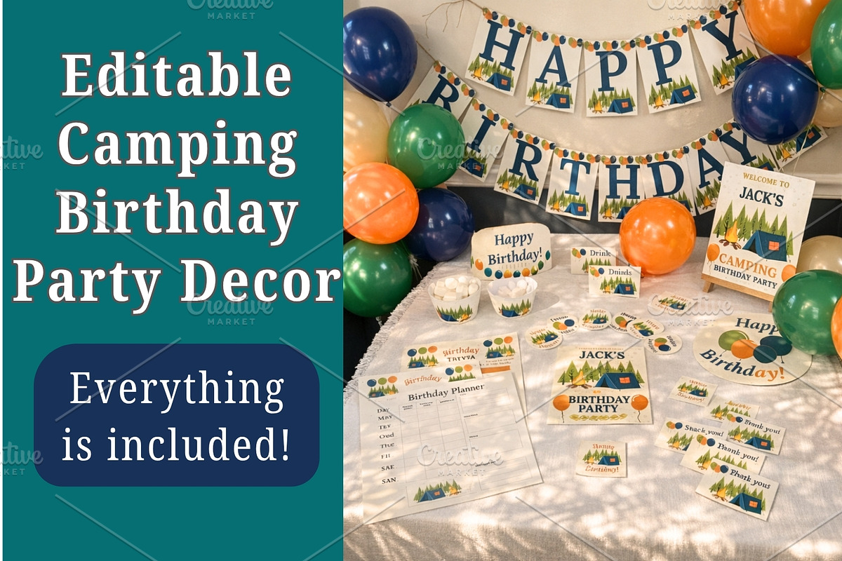 Camping Birthday Party Bundle, a Print Template by Sunny Jar Designs (Photo 1 of 3)