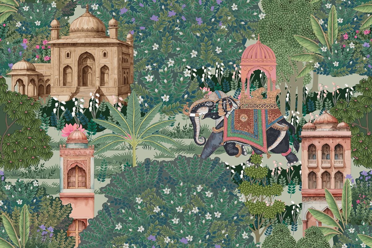 Mughal Garden Illustration pattern, a Decorative Illustration by Mughal Wallpaper