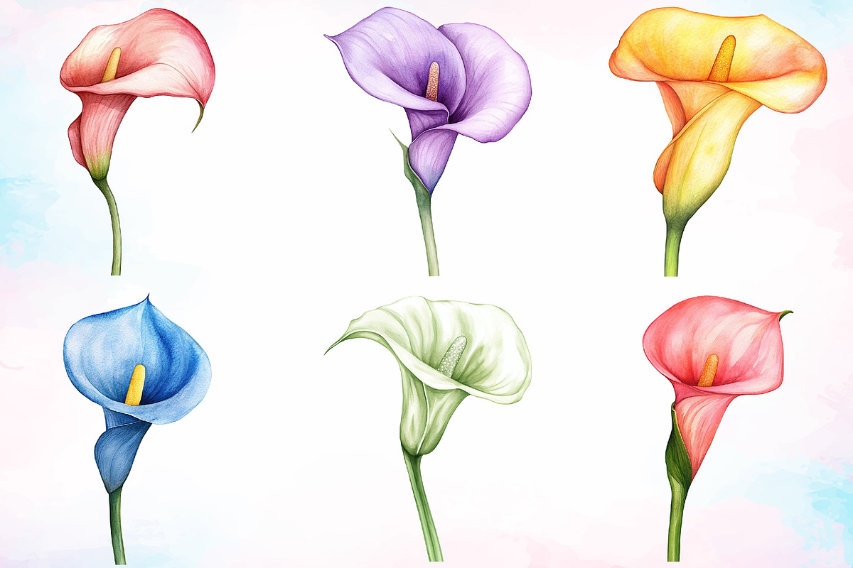 Watercolor Calla Lily Flower Clipart, a Seasonal Illustration by Canvas Craft (Photo 3 of 3)