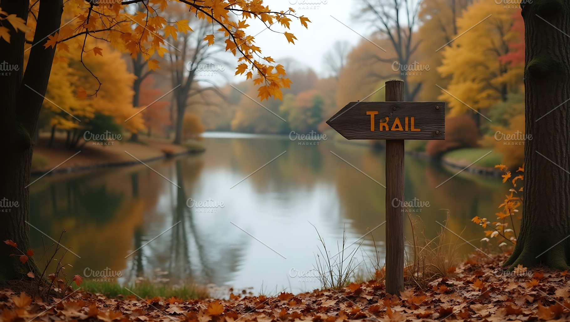 Autumn forest path sign points towar, a Nature Photo by Artonix