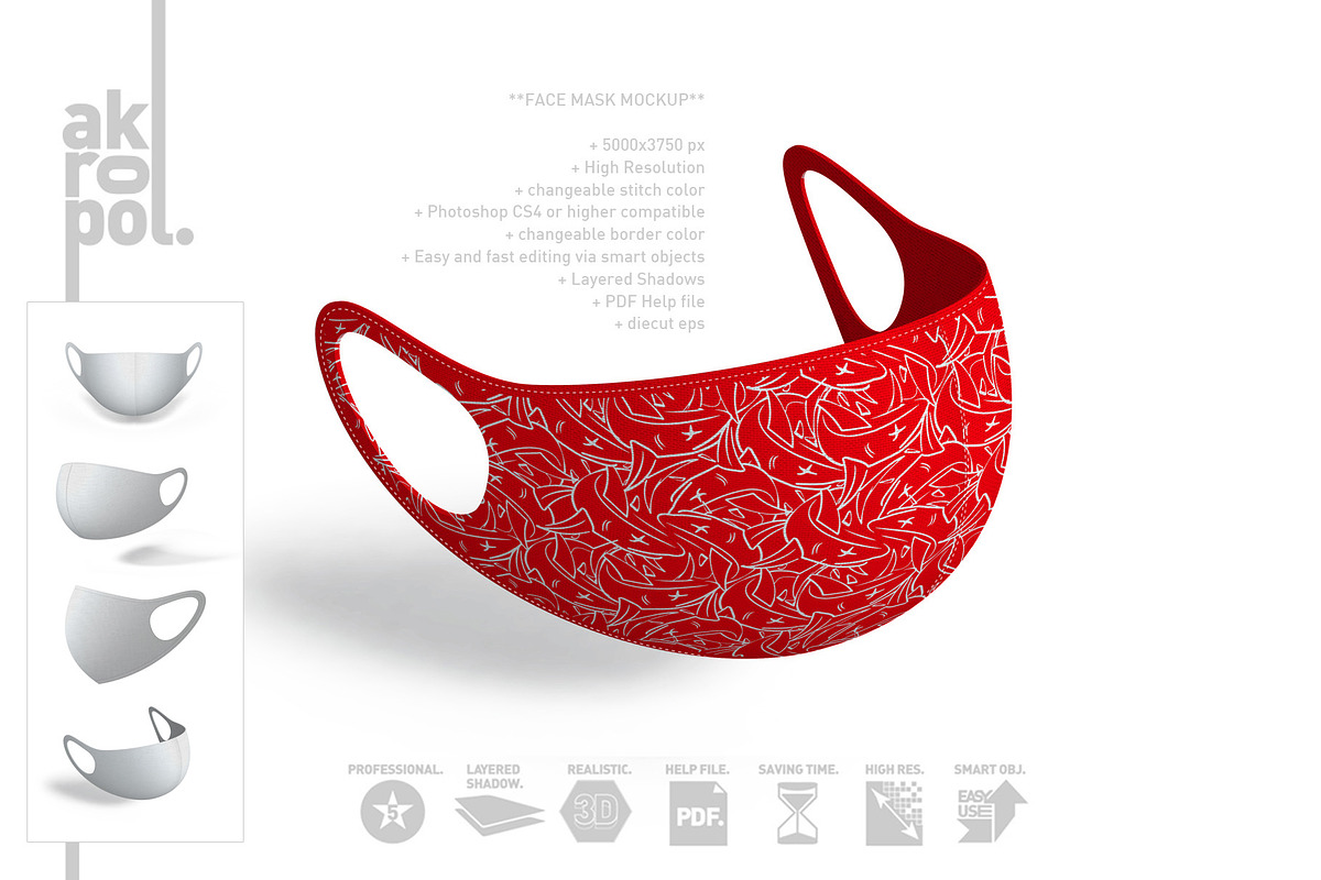 Face Mask Mockup, a Mask Mockup by akropol (Photo 2 of 12)