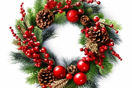 Christmas wreath isolated on white background, holiday decoratio, a Photo by Anneleven