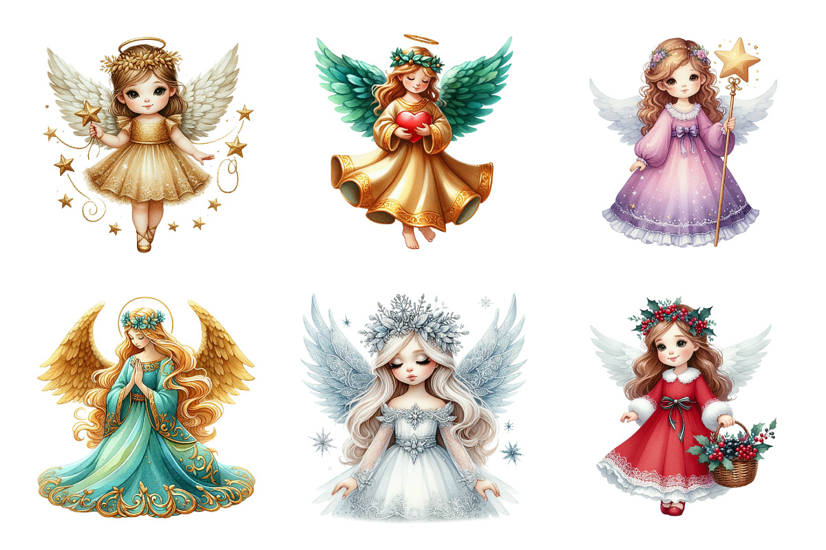 Christmas Angels Clipart Bundle, an Illustration by SinaCreation (Photo 2 of 7)