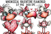 Whimsical Valentine Flamingo Clipart, an Illustration by CraftArtStudio (Thumbnail 1 of 6)
