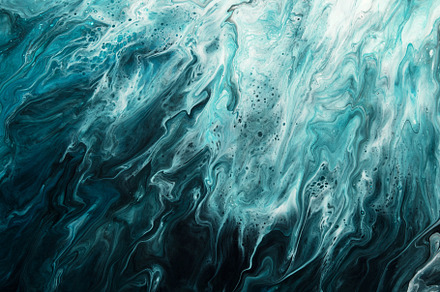 Fluid Art. Liquid green, white and black abstract paint drips and wave. Marble, an Abstract Photo by colnihko