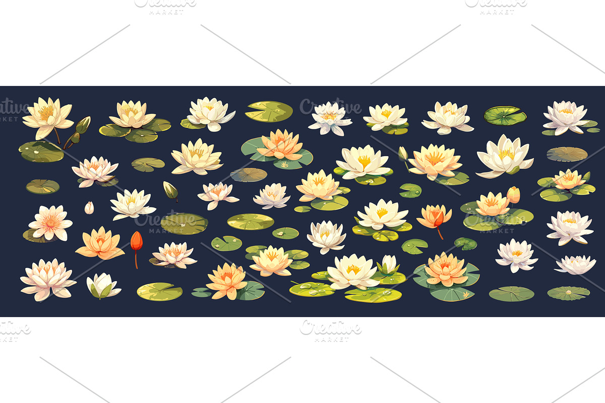 Cartoon water lilies set. Decorative, an Object Illustration by Stock-Smart-Start