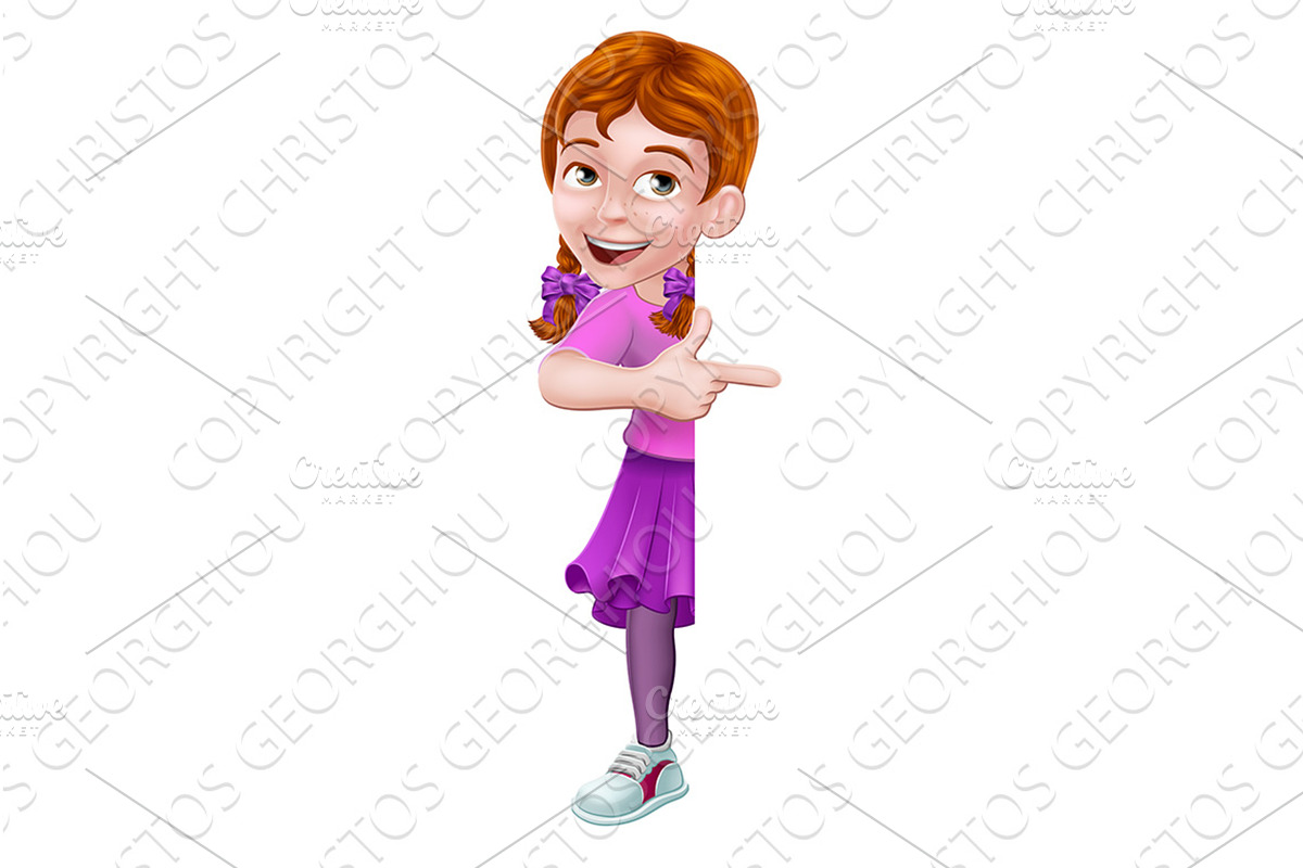 Kid Cartoon Girl Child Pointing Sign, a Person Illustration by Christos Georghiou