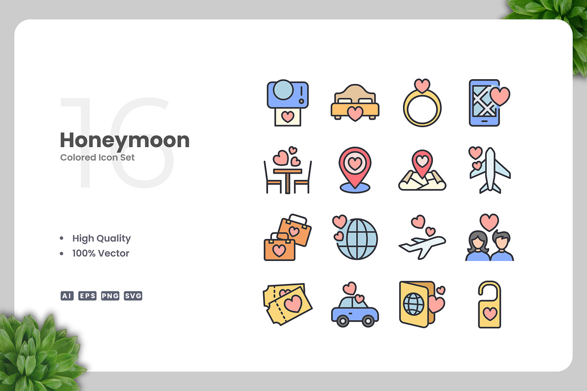 Honeymoon Colored Icons, an Icon by Upnowgraphic