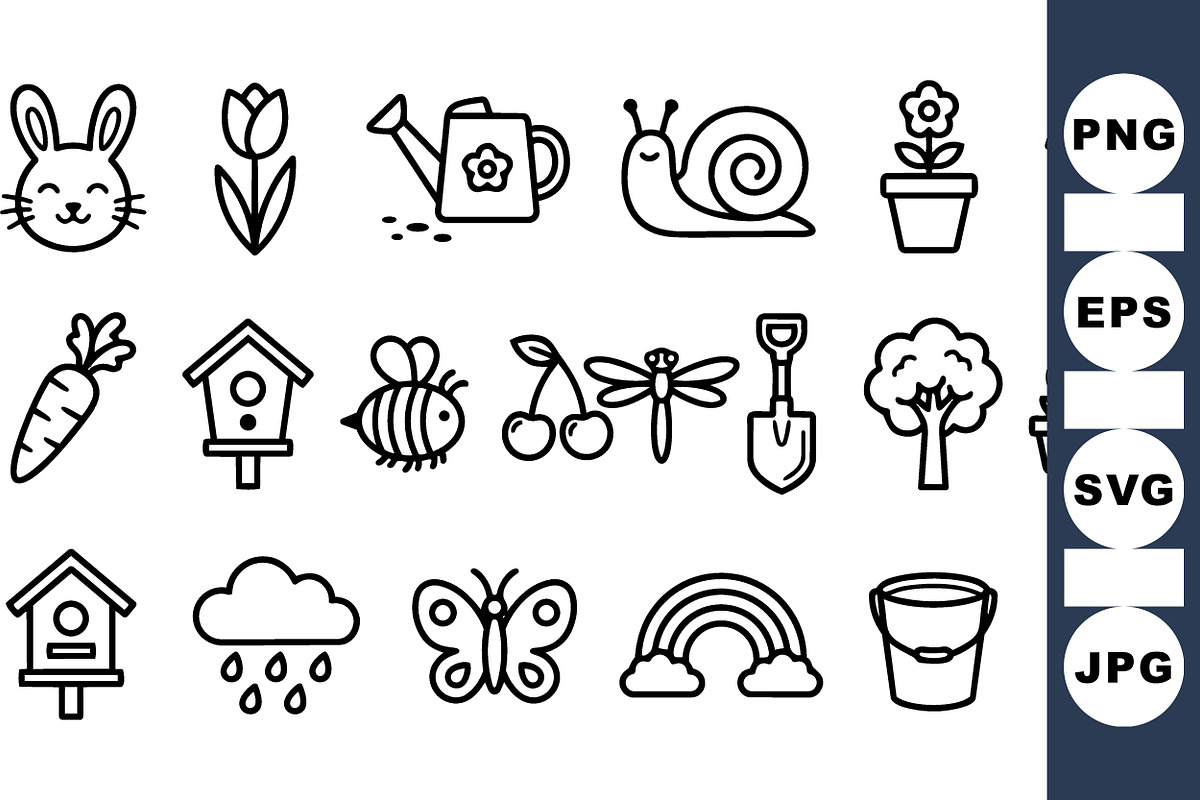 Cute Garden Outline Icons Set, an Illustration by designvectx (Photo 1 of 3)