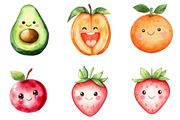 Cute Kawaii Fruits Clipart, an Illustration by DreamArtGraphic (Thumbnail 2 of 4)