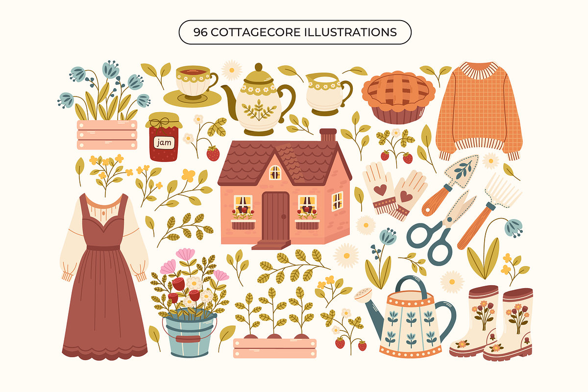 Cottagecore Garden Vector Clipart, a Decorative Illustration by semenova.sense (Photo 2 of 14)