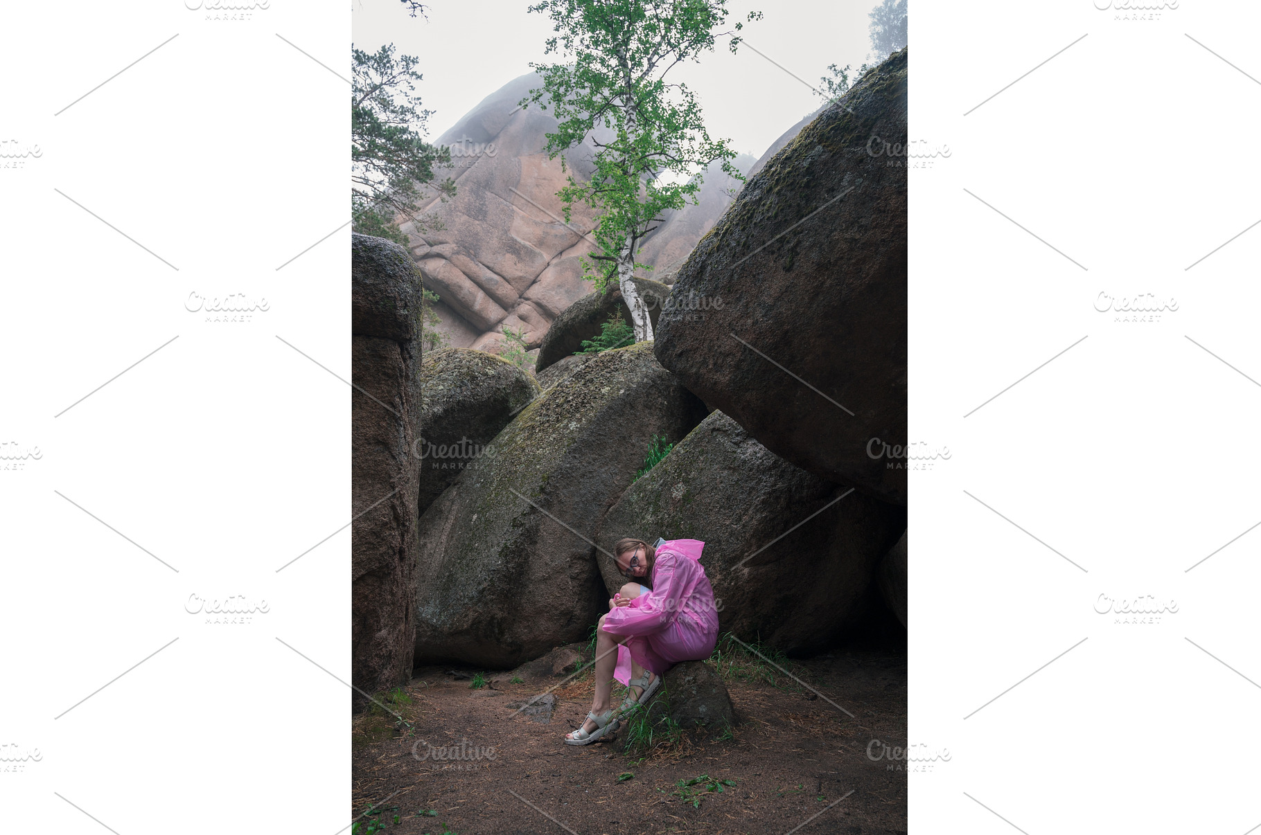 Woman in the taiga forest and rocks, a Person Photo by Jan Jack Russo Media
